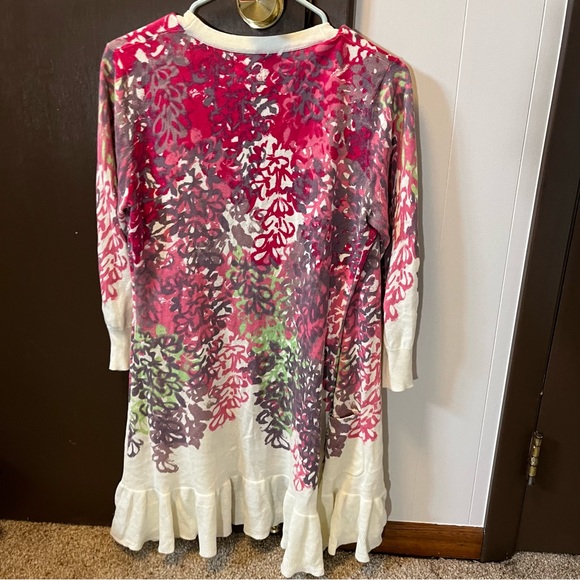 Anthropologie Tabitha Ruffle Floral Cardigan Spring Pink White Pockets Y2K M - Picture 3 of 9